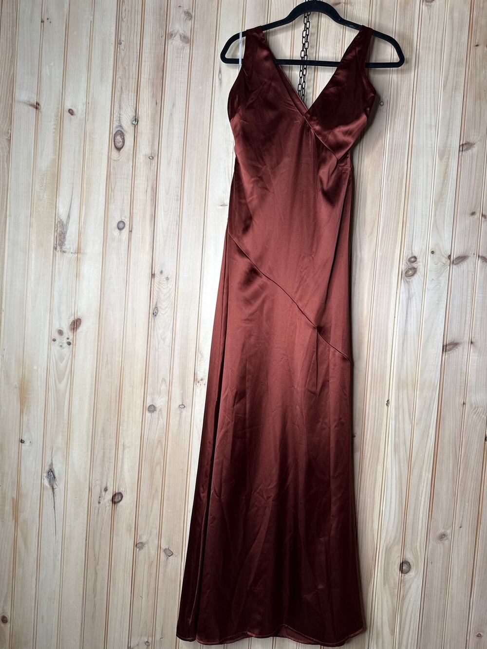 NWT Lulus Purely Elegant Rust Brown Satin Twist-Back Maxi Dress Bridesmaid Sz M - Picture 1 of 8